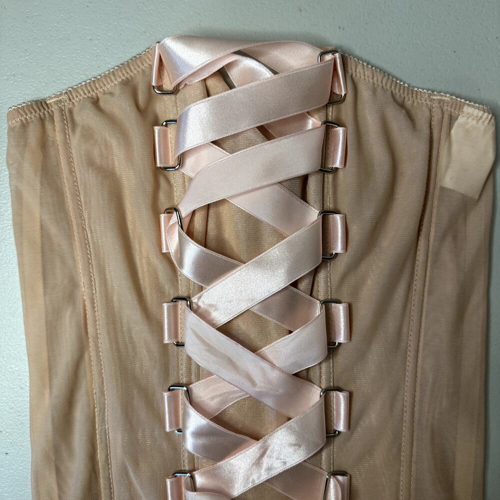 Leg Avenue Tan Corset Top with Pink Ribbon - Picture 4 of 5